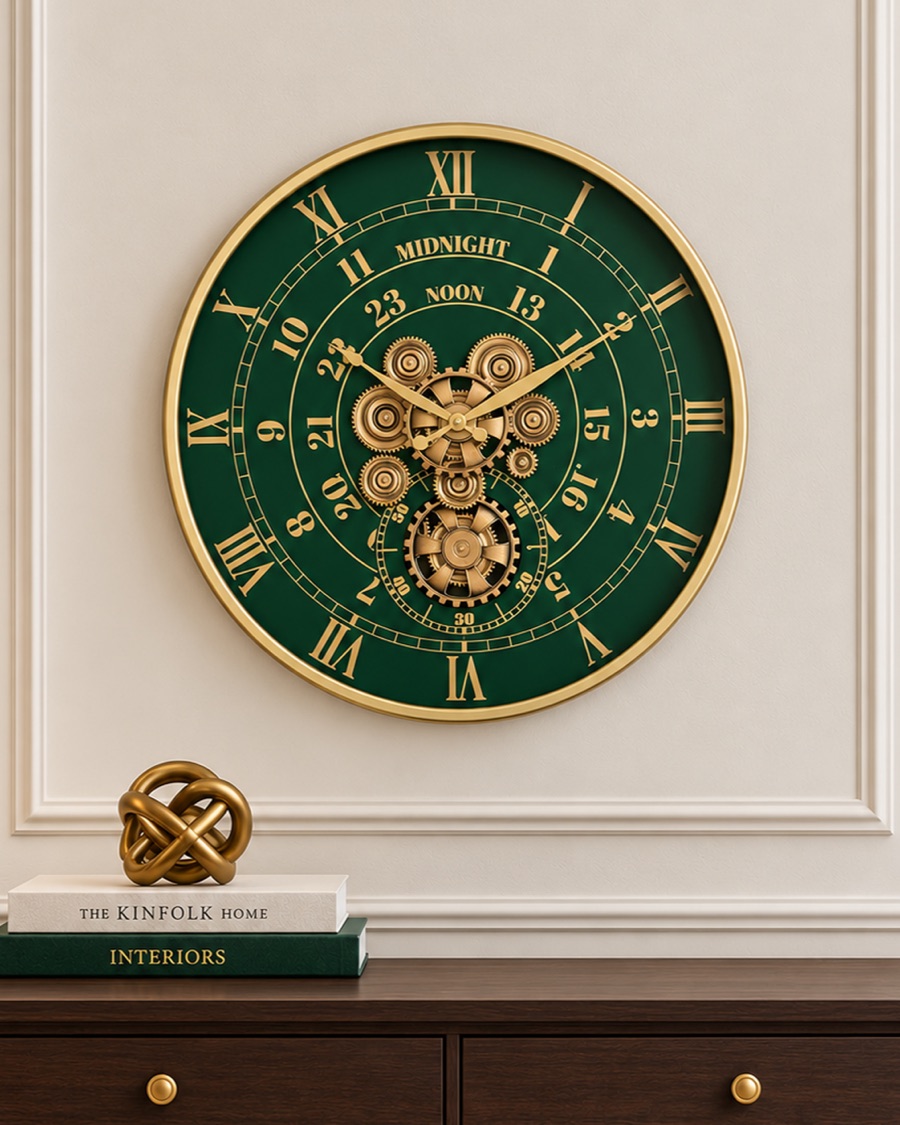 View image 2 of Green and Gold Gear Wall Clock