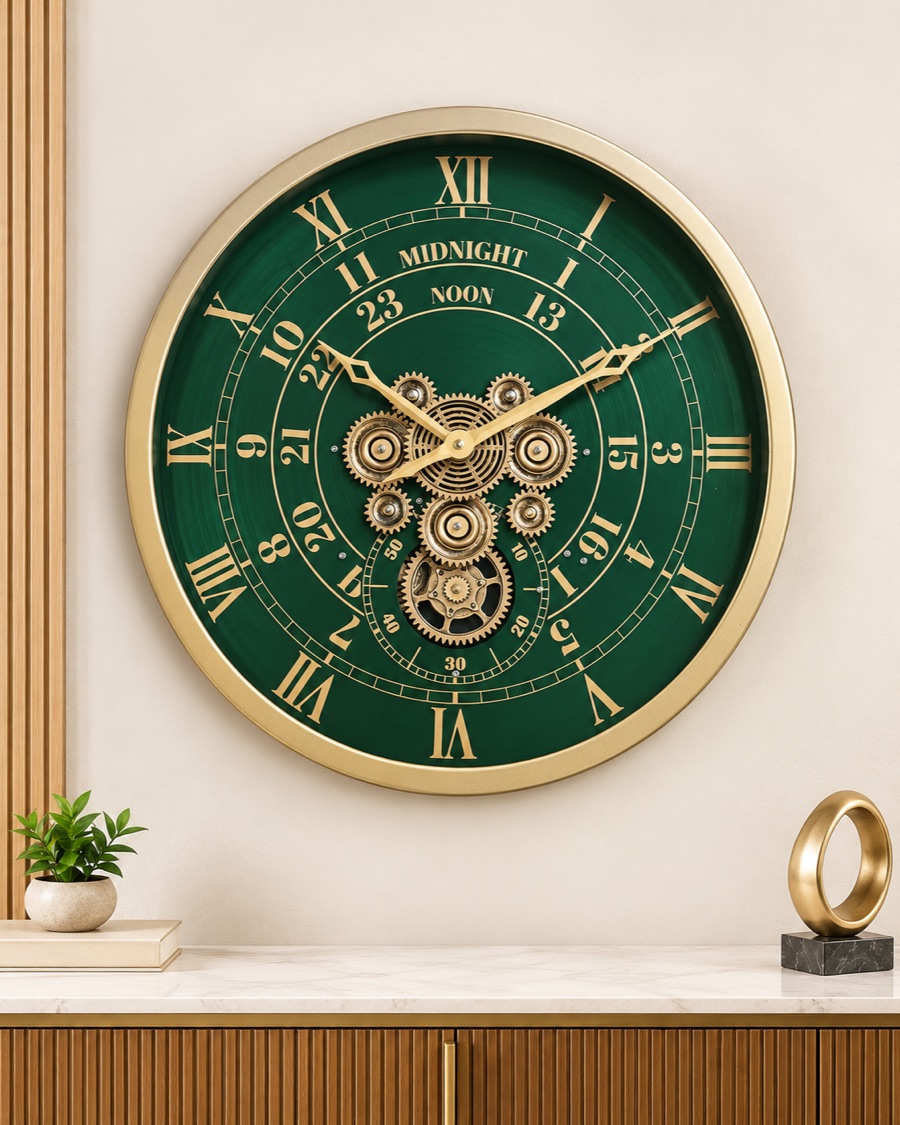 Green and Gold Gear Wall Clock