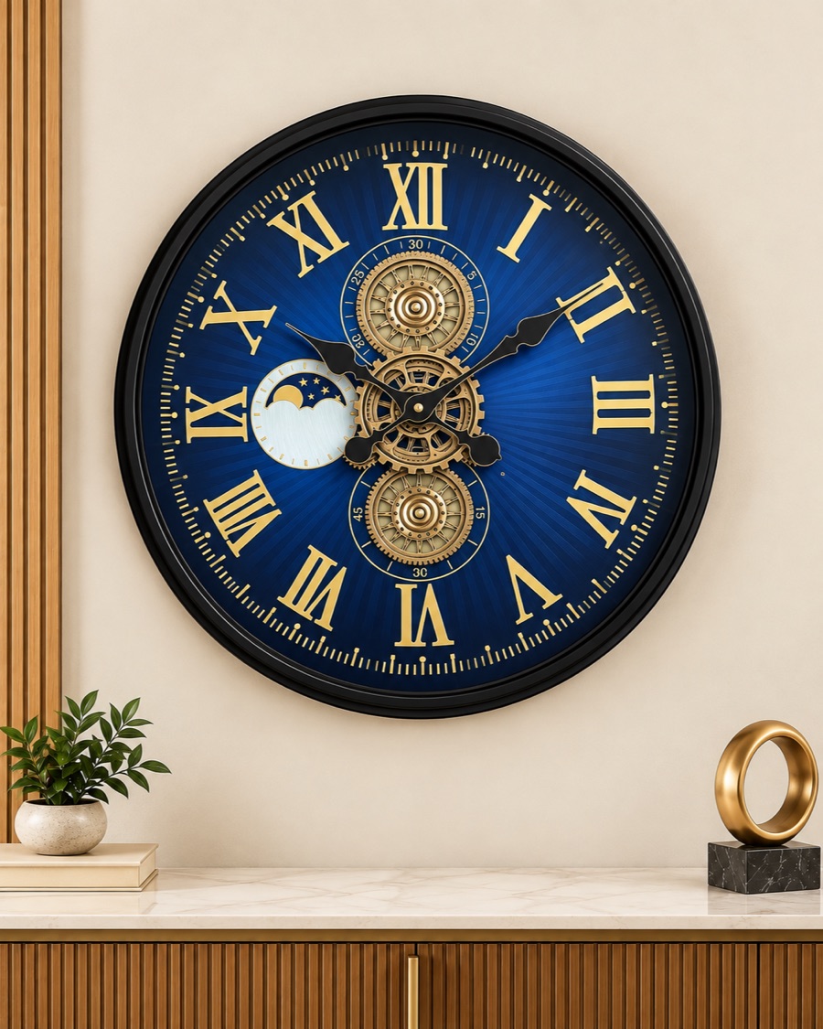 Blue Moon Phase Gear Wall Clock