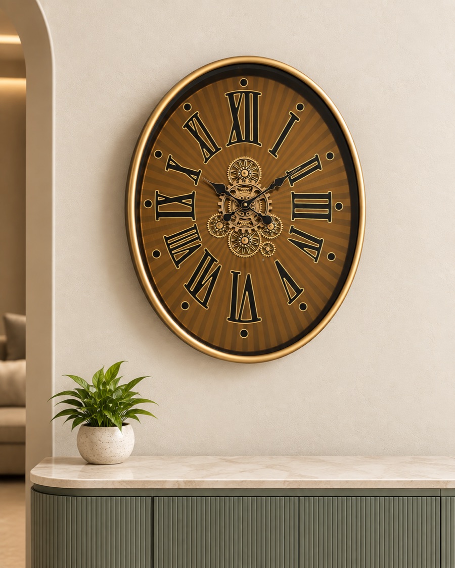 Oval Walnut Gear Wall Clock