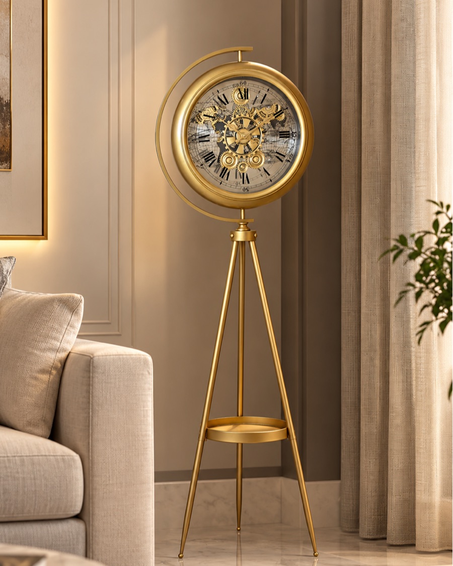 View image 2 of Gold Tripod Floor Clock with Tray