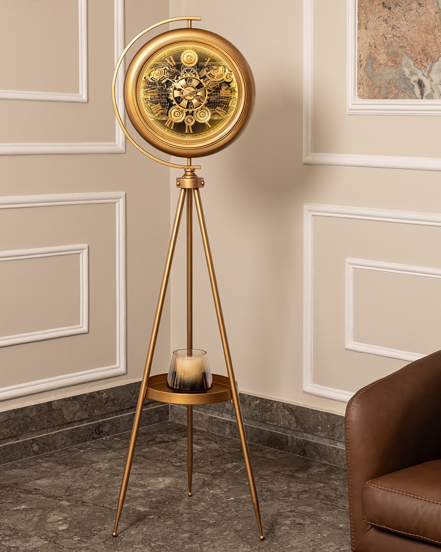 Gold Tripod Floor Clock with Tray