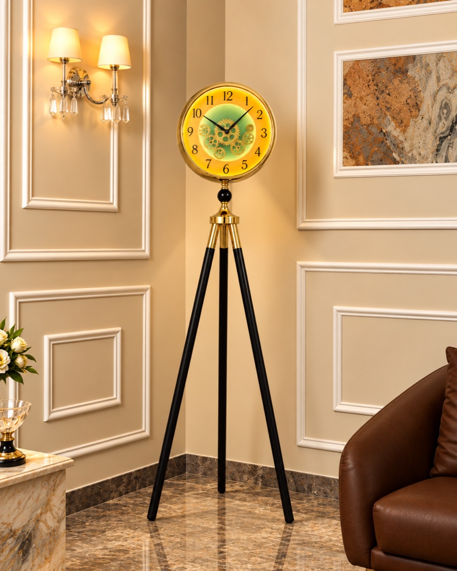 View image 2 of Tripod Floor Clock with Glowing Dial