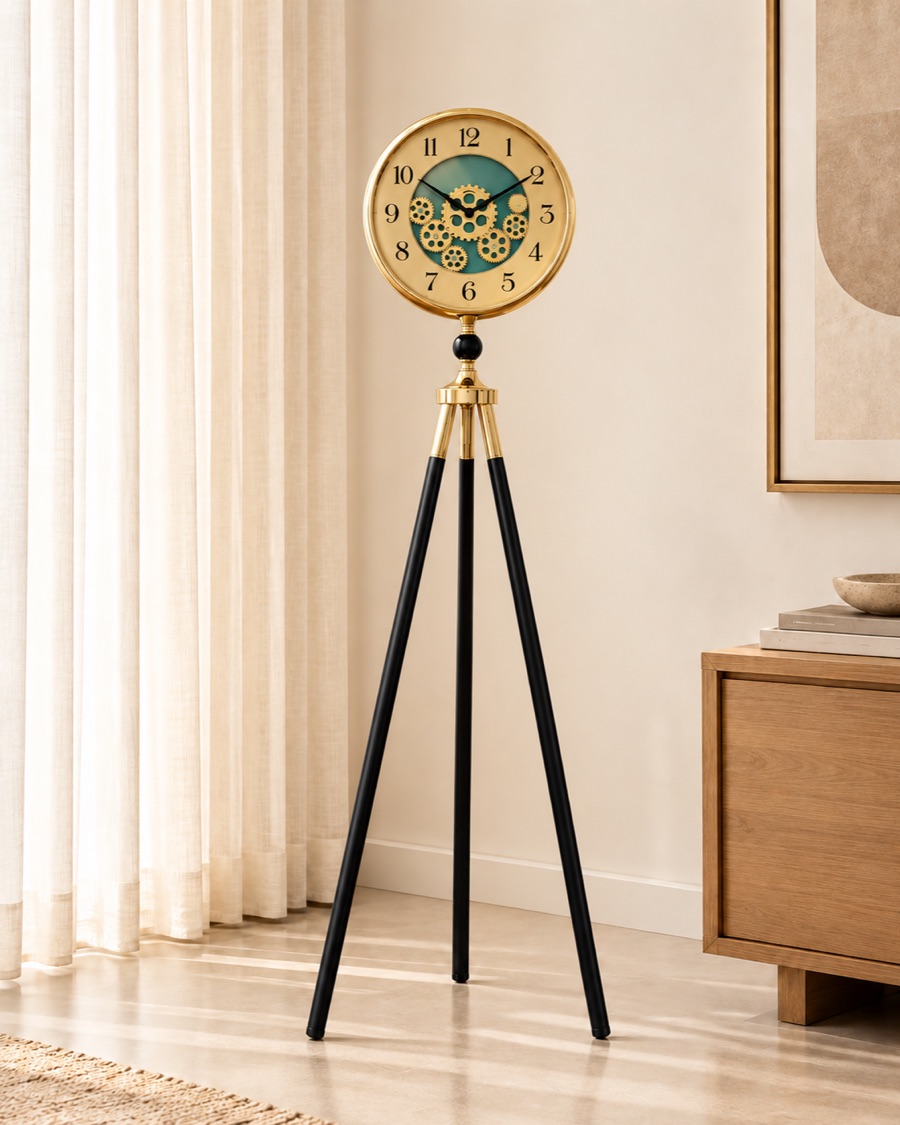 Tripod Floor Clock, Black and Gold
