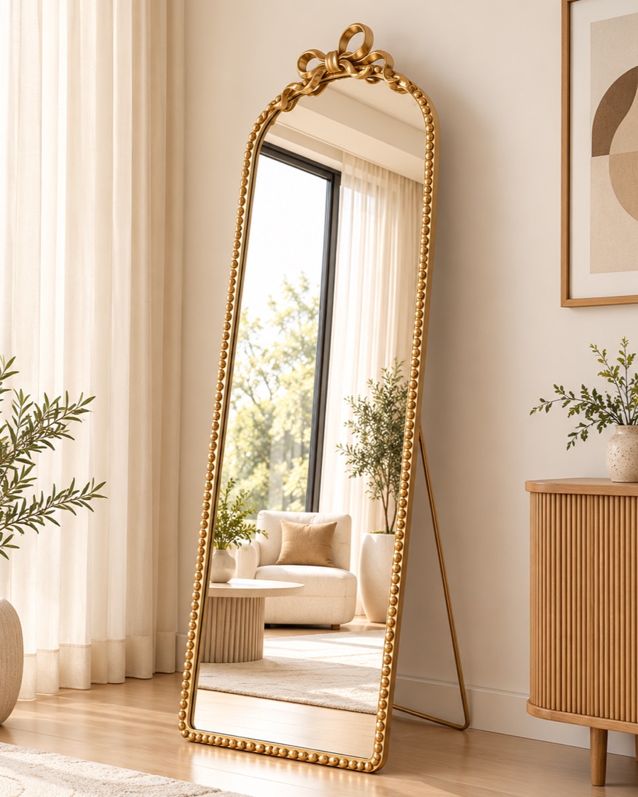 View image 2 of Bow Arch Beaded Floor Mirror