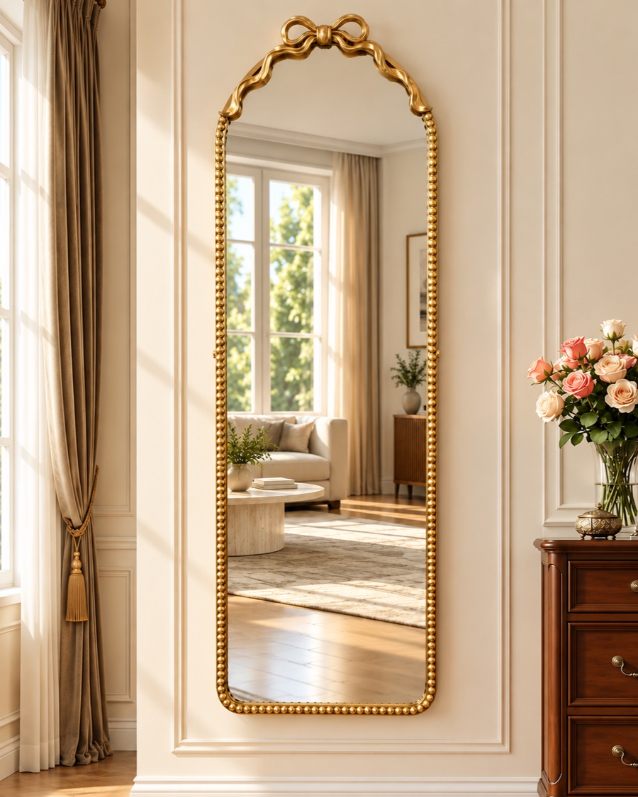 Bow Arch Beaded Floor Mirror