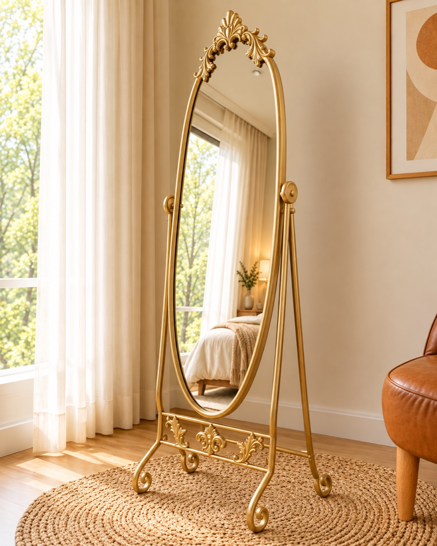 Ornate Gold Cheval Mirror