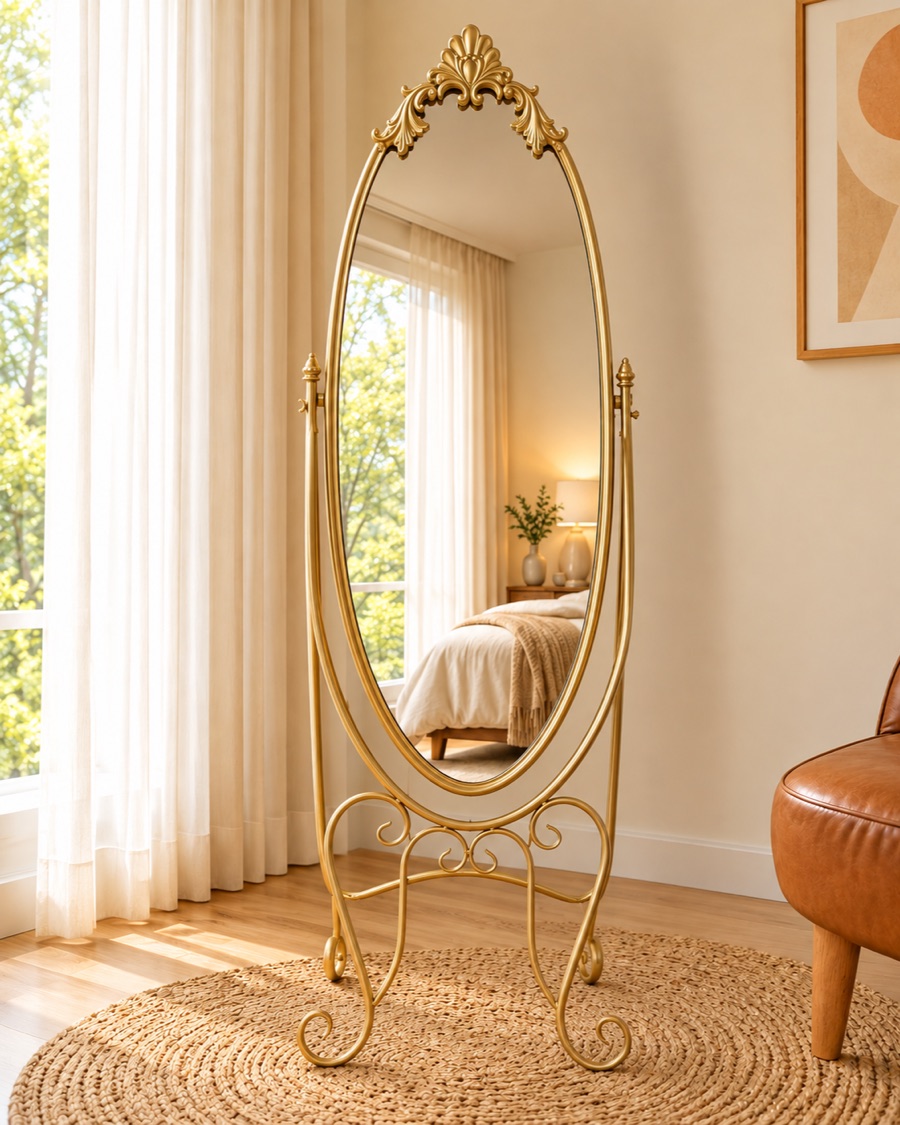 Gold Oval Cheval Mirror