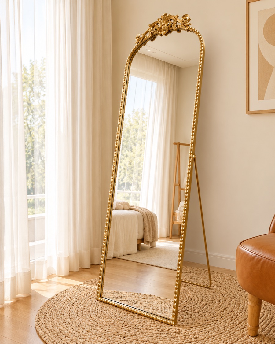 View image 2 of Crown Arch Beaded Floor Mirror