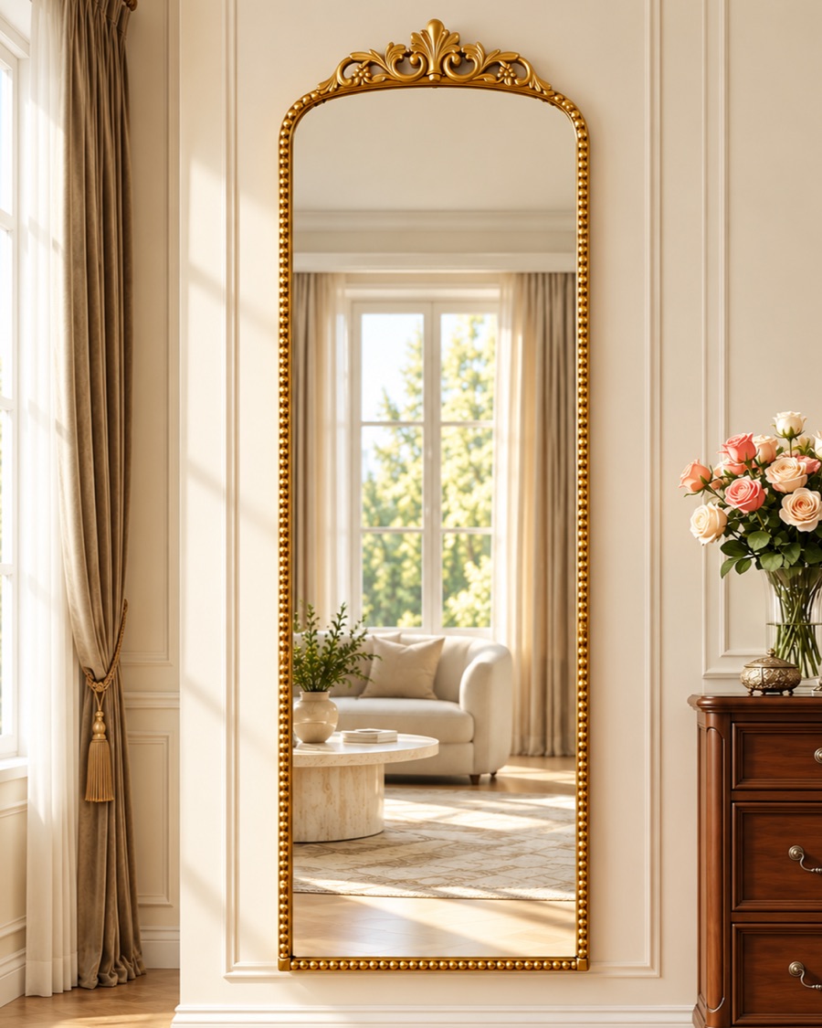 View image 3 of Crown Arch Beaded Floor Mirror