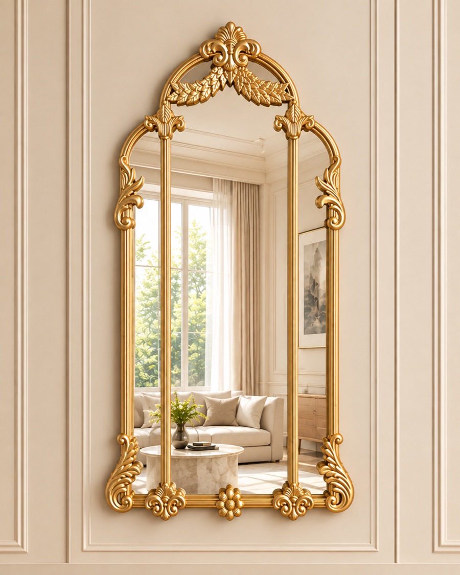 Ornate Gold Arched Wall Mirror