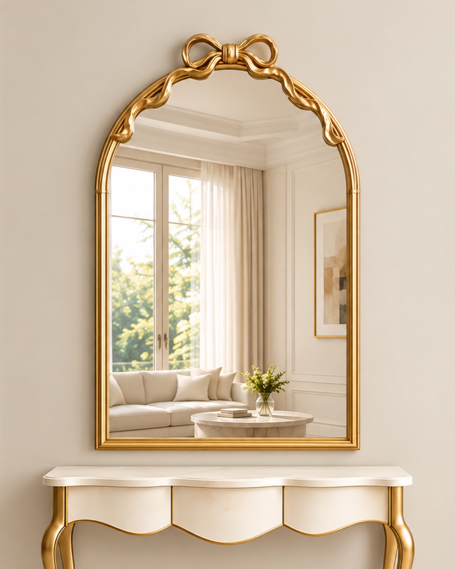 Gold Bow Arched Mirror