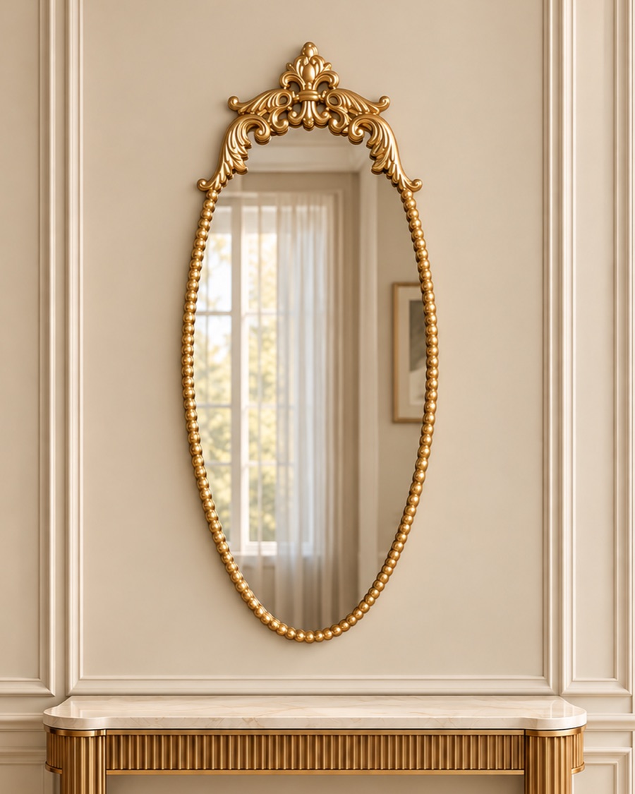 Gold Beaded Oval Wall Mirror