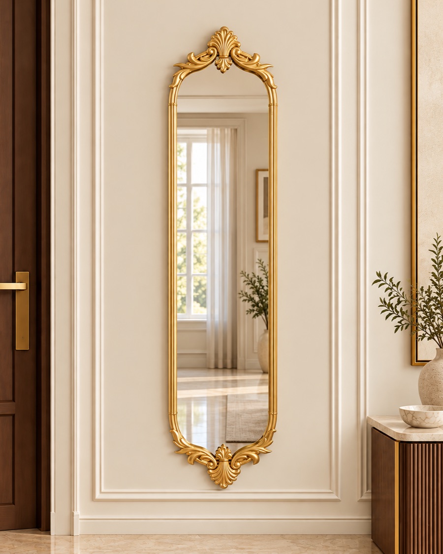 Slim Ornate Gold Mirror