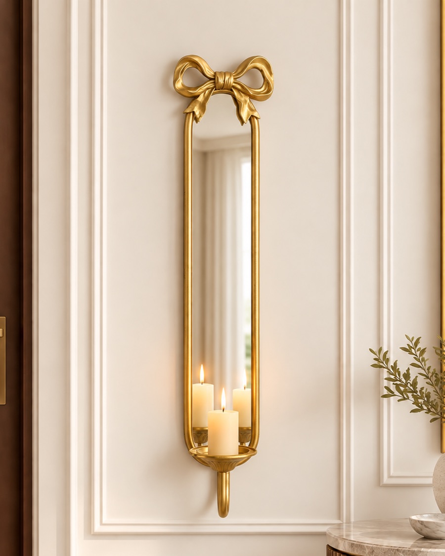 Gold Bow Mirror Candle Sconce